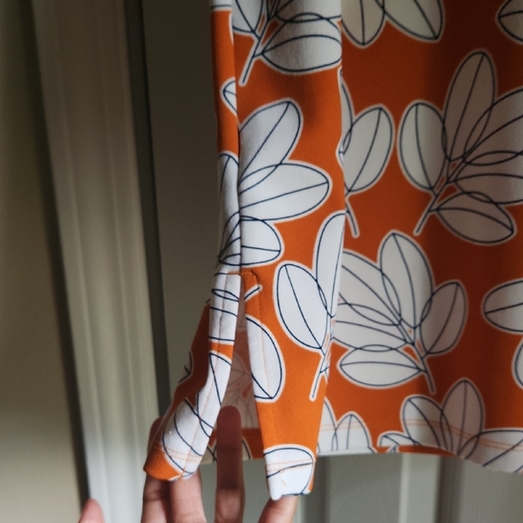 Ann Taylor Vibrant Orange and White Leaf Print Blouse - Picture 7 of 7